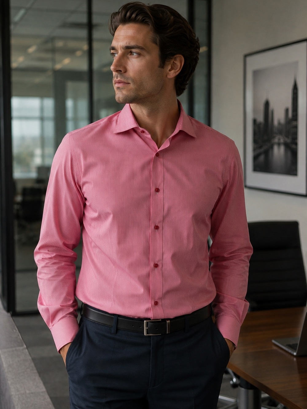 Eton Slim Fit Pink Micro Stripe Dress Shirt 40 15¾ 100% Cotton Corporate Preppy